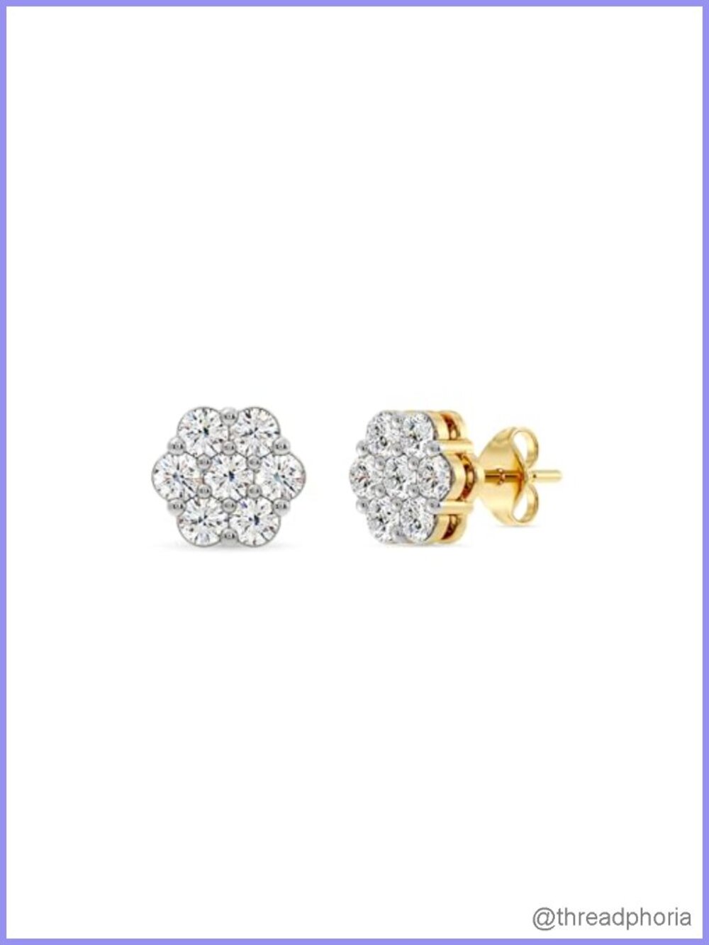 Lab-Grown Diamond 7 Stone Flower Earrings 14KT Yellow Gold Plated 925 Sterling